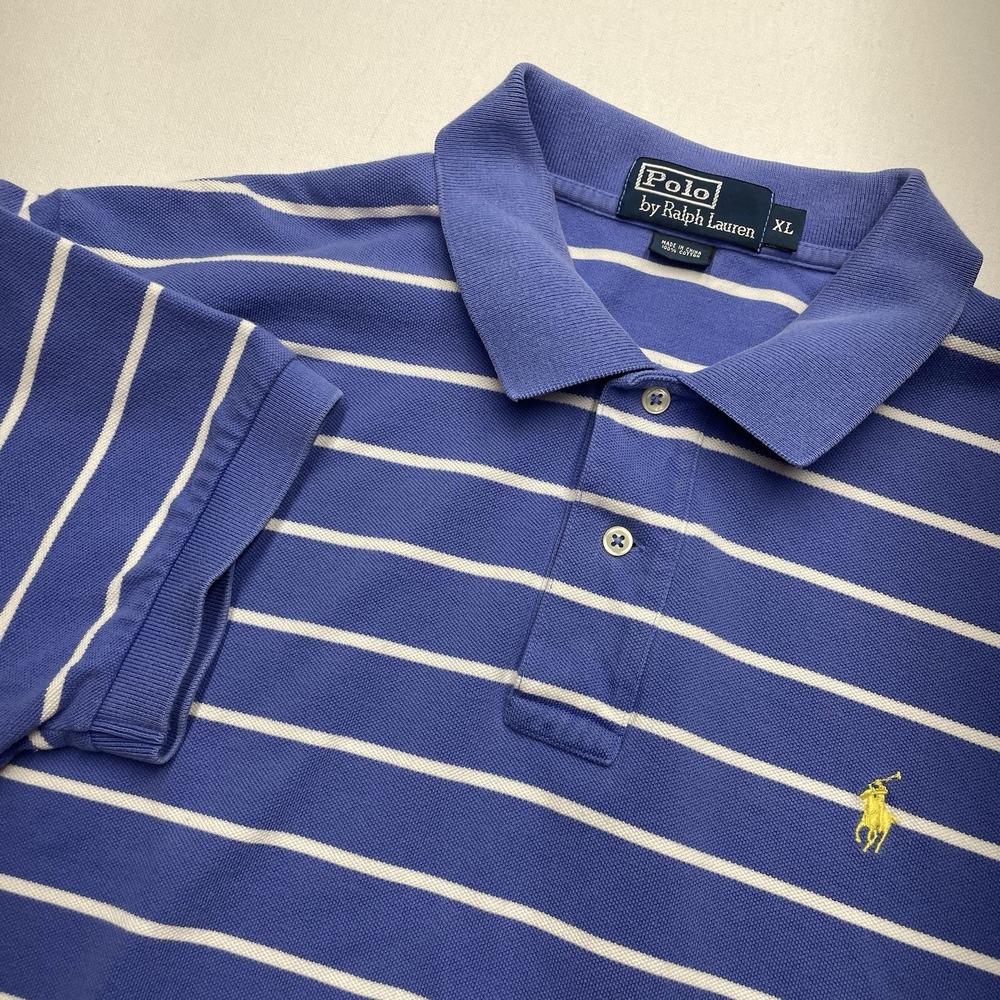 Vintage Polo‎ Ralph Lauren Men's Polo Shirt XL Short Sleeve Blue White Stripe